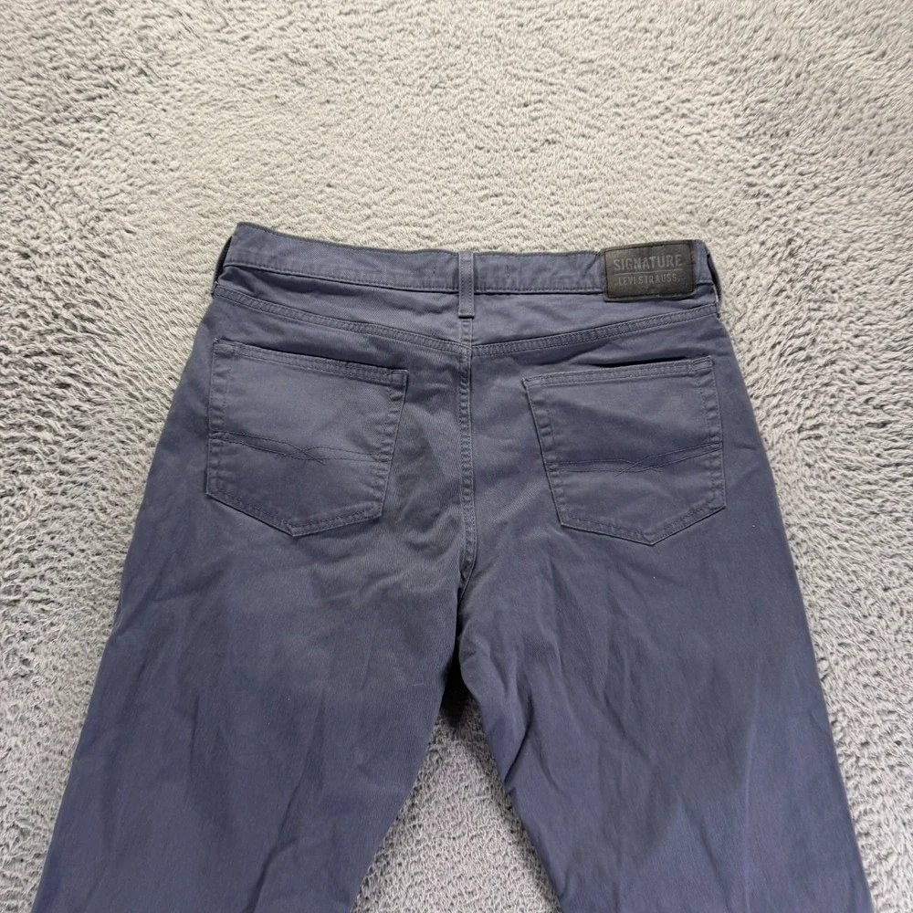 Signature by Levi Pant Mens 34x34 Blue Cotton Chino Straight Preppy Business